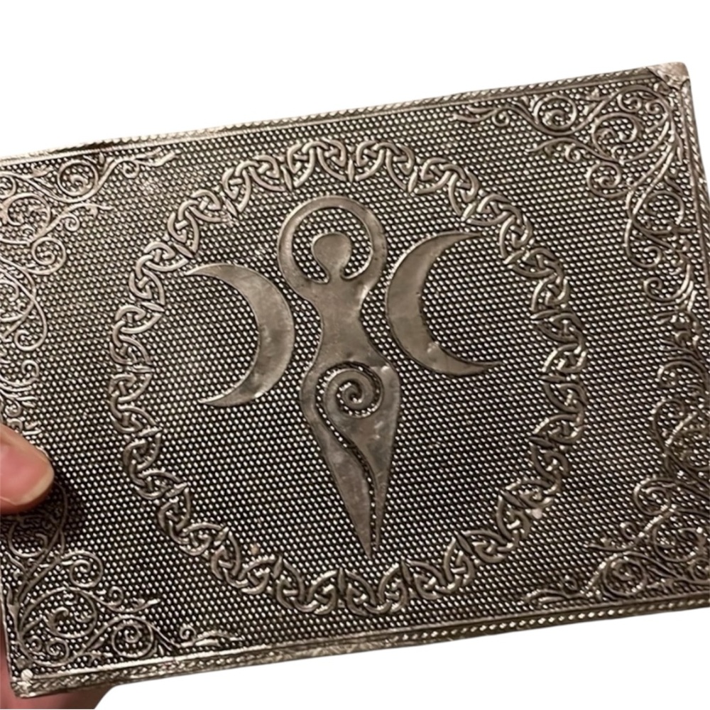 $5 w/ purchase Moon Goddess Silver Embossed Metal Jewelry Box